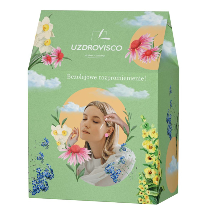 Uzdrovisco Zestaw Bezolejowy: Serum nawadniające 30ml + Krem nawadniający 50ml + Peeling-mus 60ml + Tonik-esencja 150ml