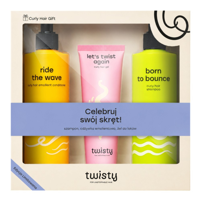 Twisty Zestaw Celebruj Swój Skręt: Szampon 280 ml + Odżywka 280 ml + Żel 150 ml