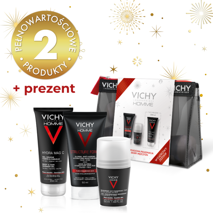 Vichy Zestaw dermokosmetyków Homme (Krem do twarzy + Antyperspirant roll-on + Żel pod prysznic)