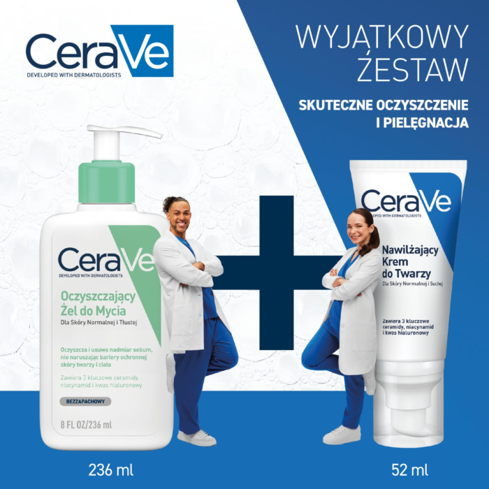 CeraVe Zestaw: Oczyszczający żel do mycia + Nawilżający krem do twarzy