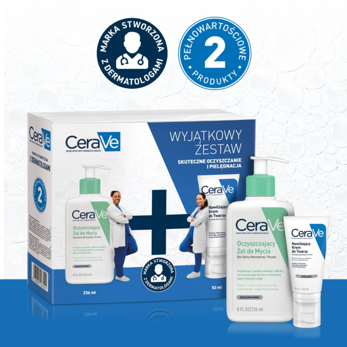 CeraVe Zestaw: Oczyszczający żel do mycia + Nawilżający krem do twarzy