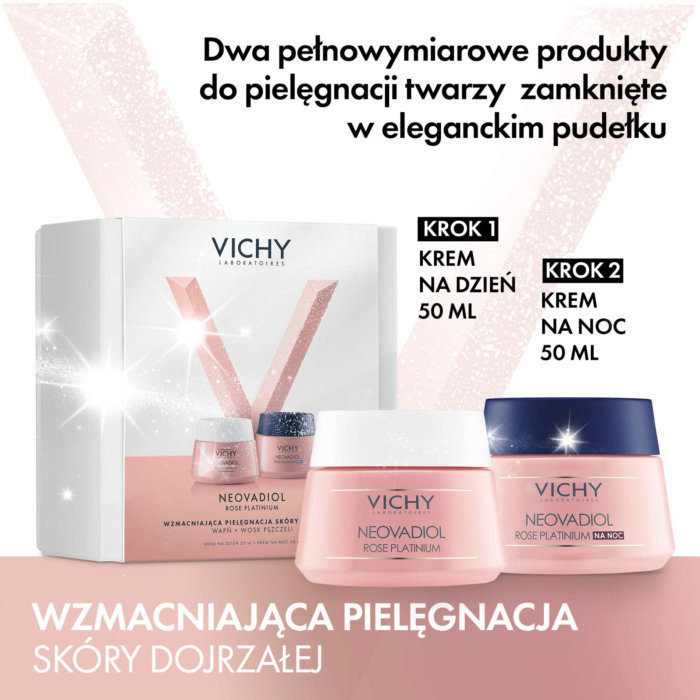 Vichy Neovadiol Rose Platinium Zestaw: wzmacniający i rewitalizujący krem na dzień + wzmacniający i regenerujący krem na noc