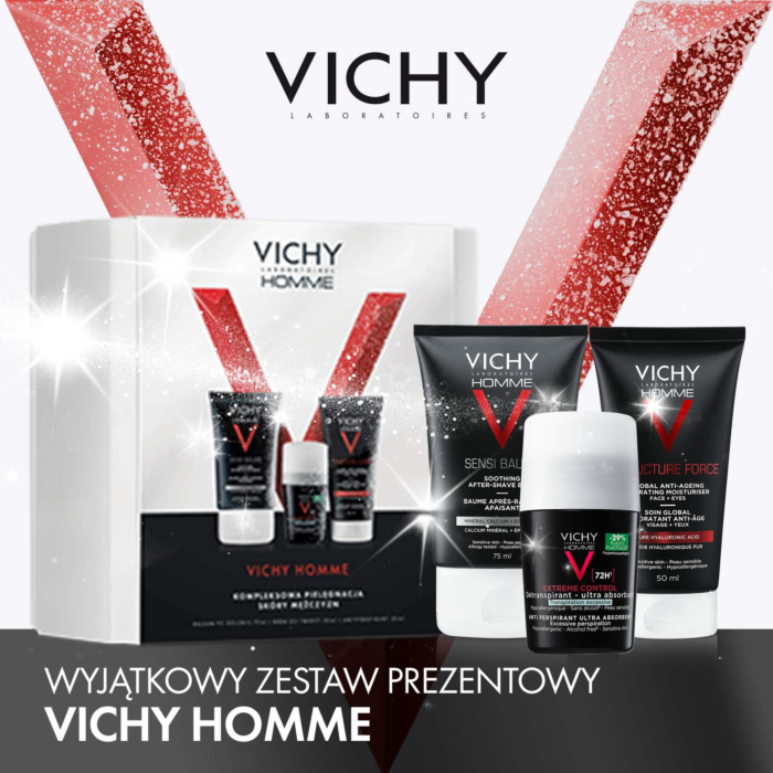Vichy Homme Zestaw: Balsam po goleniu + krem do twarzy + antyperspirant w kulce