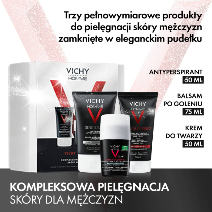 Vichy Homme Zestaw: Balsam po goleniu + krem do twarzy + antyperspirant w kulce