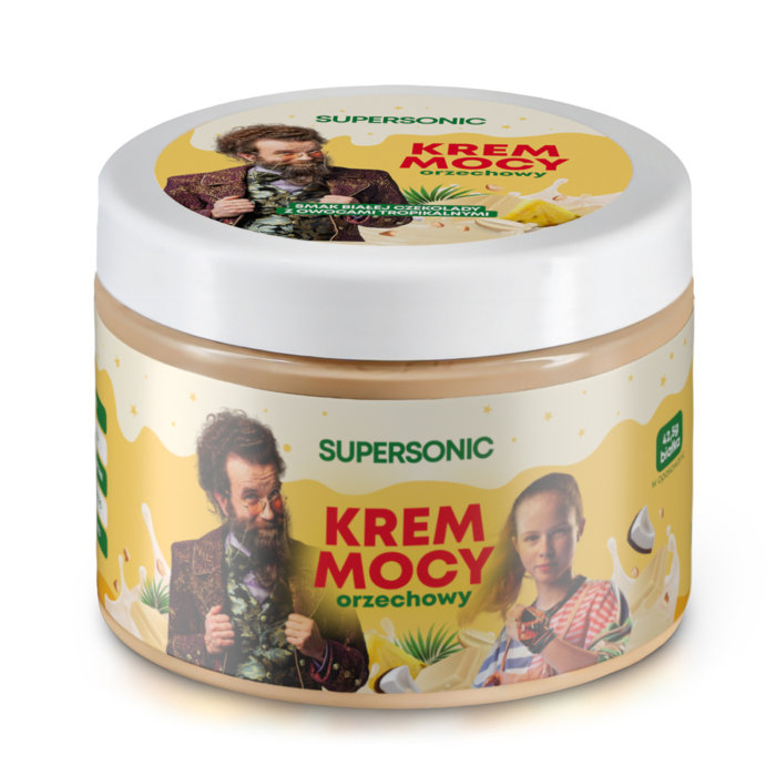 Supersonic Krem Mocy orzechowy o smaku białej czekolady z owocami tropikalnymi 250g