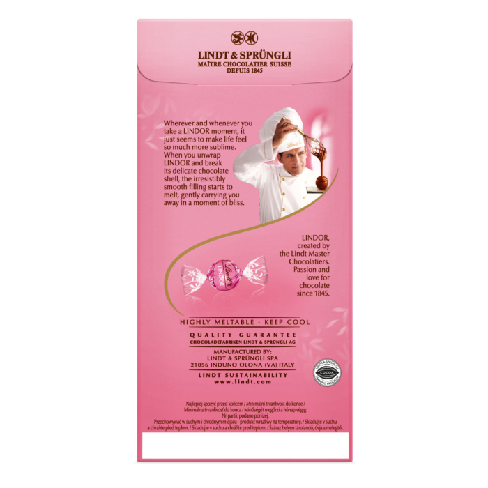 Lindt Pralinki z białej czekolady z kawałkami truskawek i śmietankowym nadzieniem