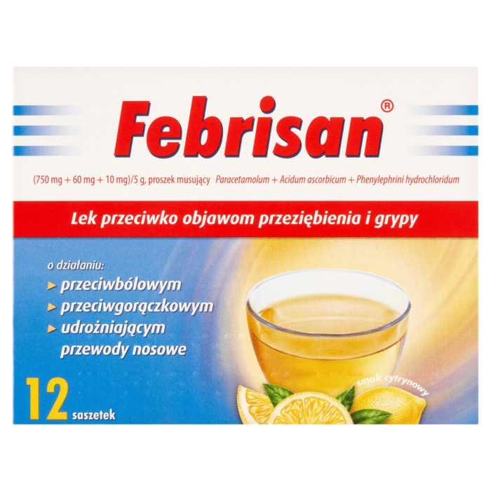 Febrisan (750 mg + 60 mg + 10 mg)/5 g 12 sasz.