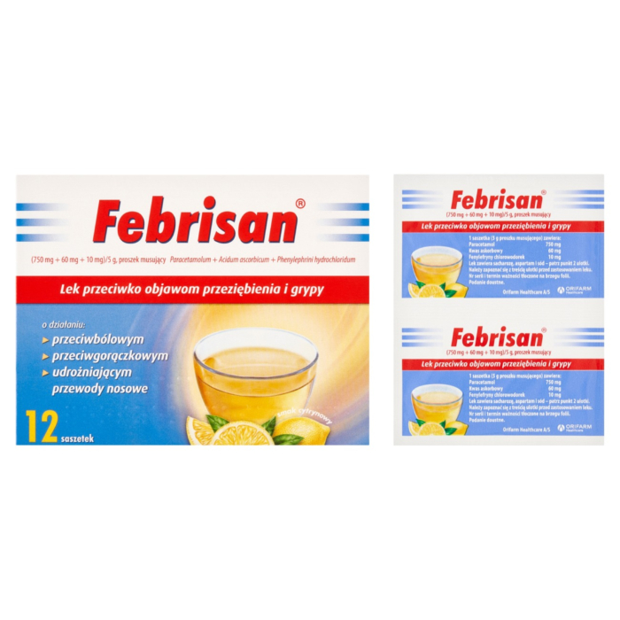 Febrisan (750 mg + 60 mg + 10 mg)/5 g 12 sasz.