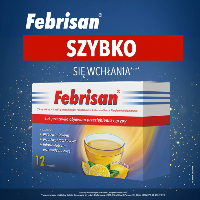 Febrisan (750 mg + 60 mg + 10 mg)/5 g 12 sasz.