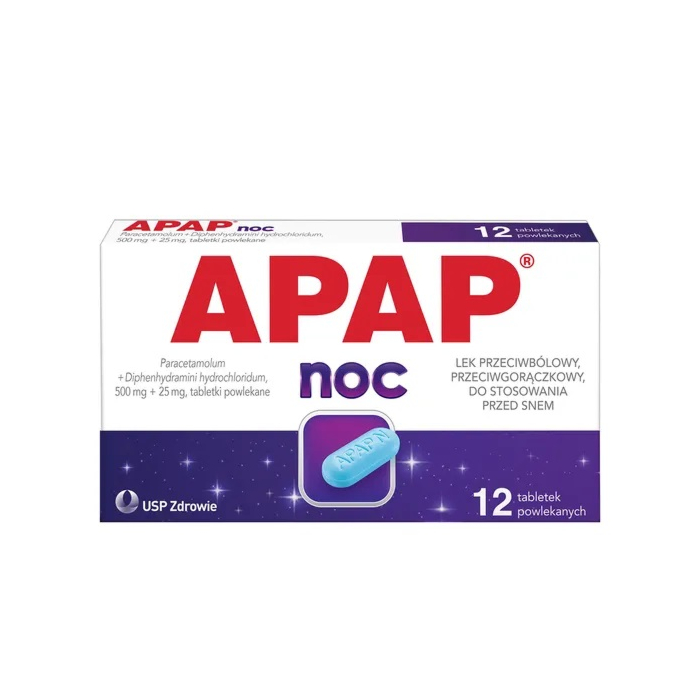 Apap Noc 500 mg + 25 mg 12 Tabletek powlekanych