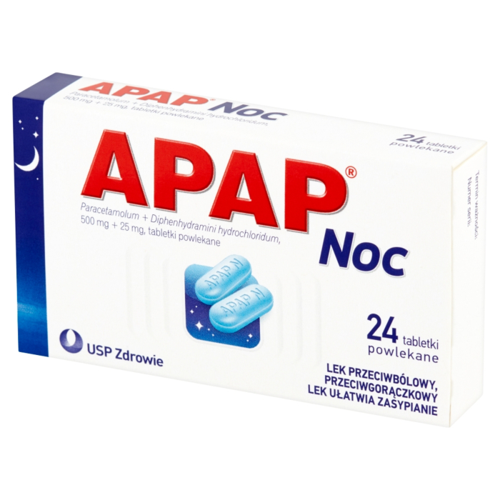 Apap Noc 500 mg + 25 mg 24 Tabletek powlekanych 