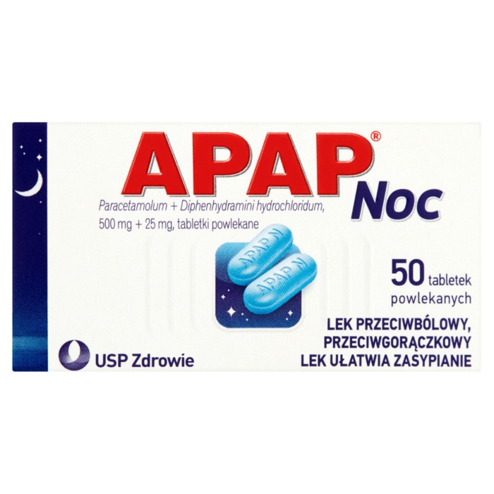 Apap Noc 500 mg + 25 mg 50 Tabletek powlekanych 
