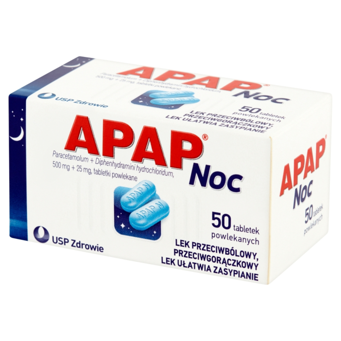 Apap Noc 500 mg + 25 mg 50 Tabletek powlekanych 