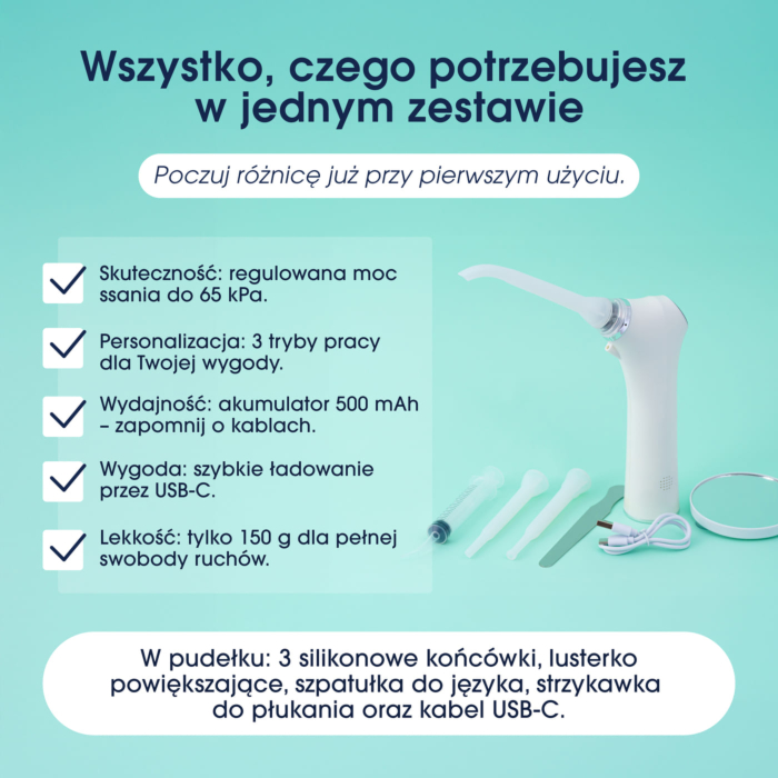 ZENT TonsilCare Urządzenie do oczyszczania migdałków i gardła z podciśnieniem i LED, bezprzewodowy