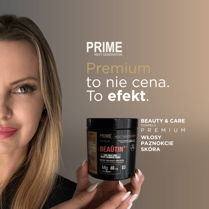 PRIME BEAÛTIN³™ Kompleks beauty na włosy, skórę i paznokcie z biotyną, cynkiem i krzemem, Biotyna 5000 mcg, 90 kaps. 90 dni stosowania