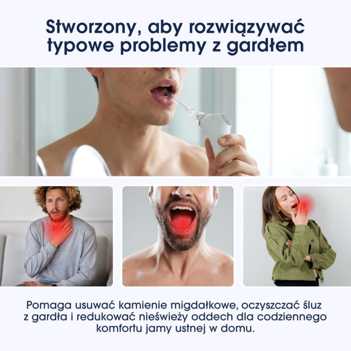 ZENT TonsilCare Urządzenie do oczyszczania migdałków i gardła z podciśnieniem i LED, bezprzewodowy