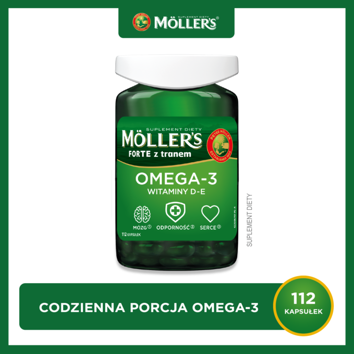 Mollers Forte z Tranem, Preparat zawierający kwasy omega-3 oraz witaminy E i D, Kapsułki