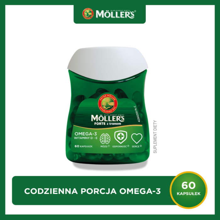 Mollers Forte z Tranem, Preparat zawierający kwasy omega-3 oraz witaminy E i D, Kapsułki