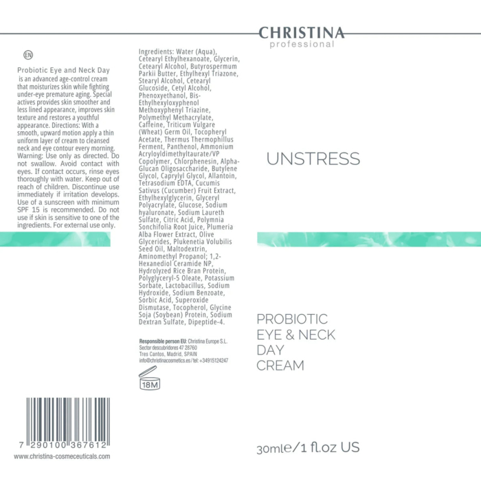 Christina Unstress Pro Biotic Eye & Neck Day Cream — Krem pod oczy z probiotykami kojący