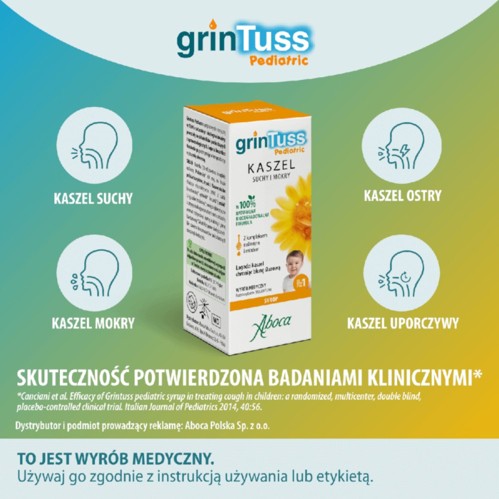 Aboca GrinTuss Pediatric, Preparat na kaszel suchy i mokry, Syrop