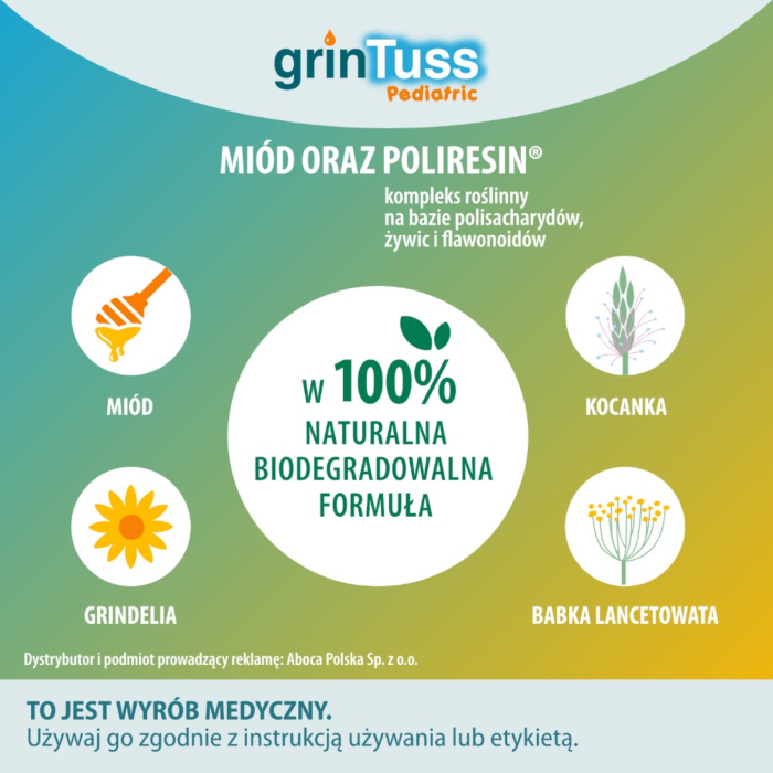 Aboca GrinTuss Pediatric, Preparat na kaszel suchy i mokry, Syrop