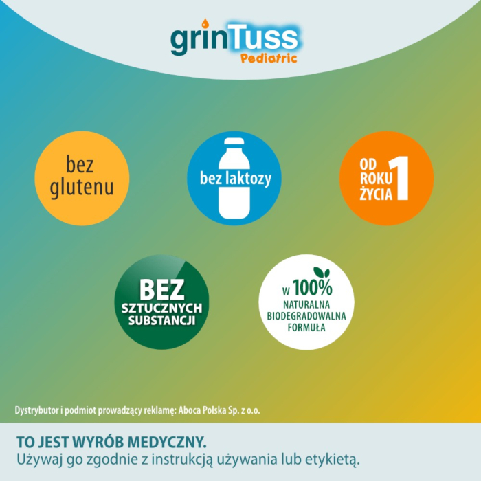 Aboca GrinTuss Pediatric, Preparat na kaszel suchy i mokry, Syrop
