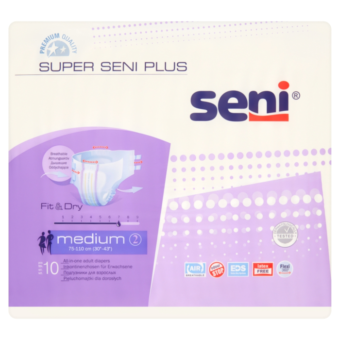Super Seni Plus, Pieluchomajtki dla dorosłych, 75-110cm, Medium