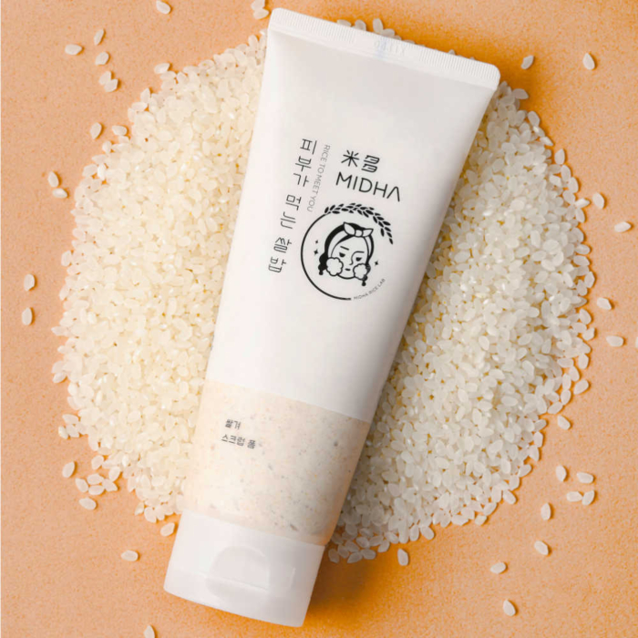 Midha Rice Bran Scrub Foam, Pianka peelingująca z otrębami ryżowymi do twarzy