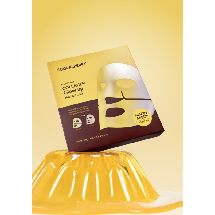 Eqqualberry Collagen Glow Up Hydrogel Mask, Kolagenowa maseczka do twarzy, 4szt