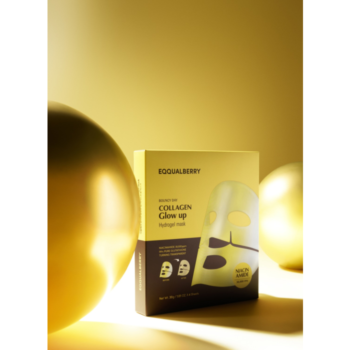 Eqqualberry Collagen Glow Up Hydrogel Mask, Kolagenowa maseczka do twarzy, 4szt