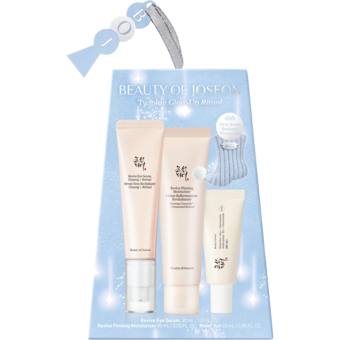Beauty of Joseon ZestawTwinkle Glow-Up Ritual: Revive Eye Serum + Revive Firming Moisturizer + Zawieszka + Relief Sun SPF50+ PA++++