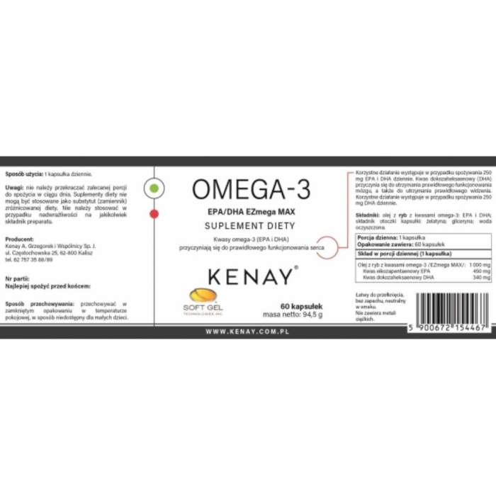 Kenay Suplement diety omega-3 EPA DHA EZmega MAX