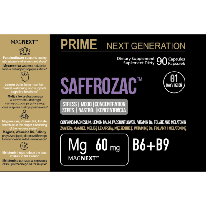 PRIME SAFFROZAC™ Kompleks z szafranem na stres, nastrój, sen i koncentrację, Szafran 15 mg, 90 kaps. 90 dni stosowania