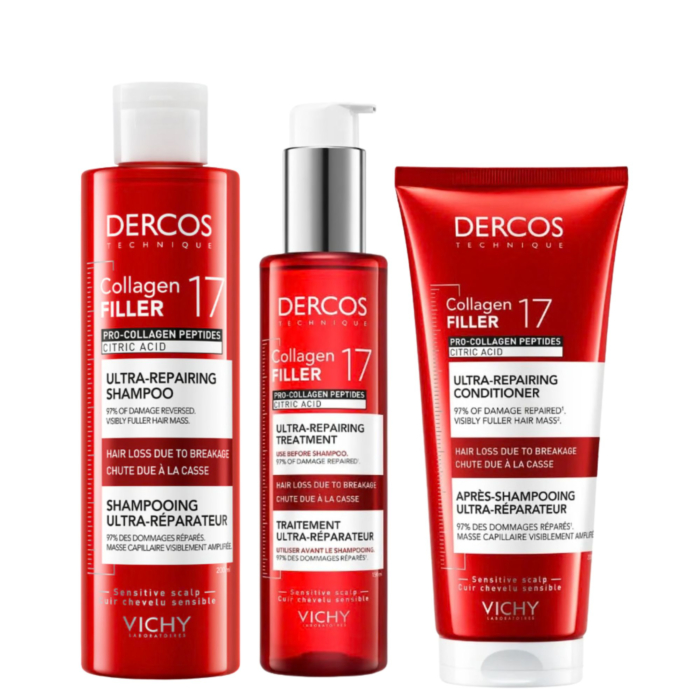 Vichy Zestaw Dercos Collagen 17 Filler: Kuracja 150ml + Szampon 200ml + Odżywka 200ml