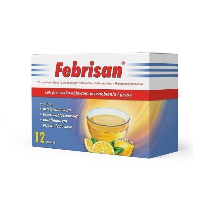 Febrisan (750 mg + 60 mg + 10 mg)/5 g 12 sasz.