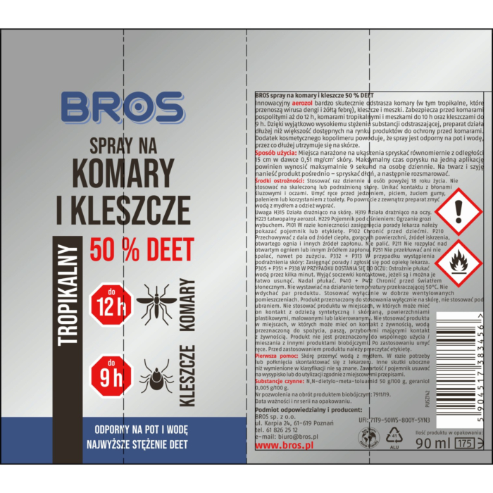 Bros 50% DEET - Spray na komary i kleszcze 90 ml