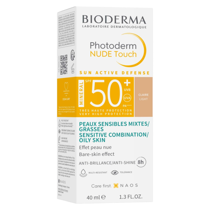 Bioderma Photoderm Nude Touch Ochronny podkład mineralny SPF 50+, Jasny