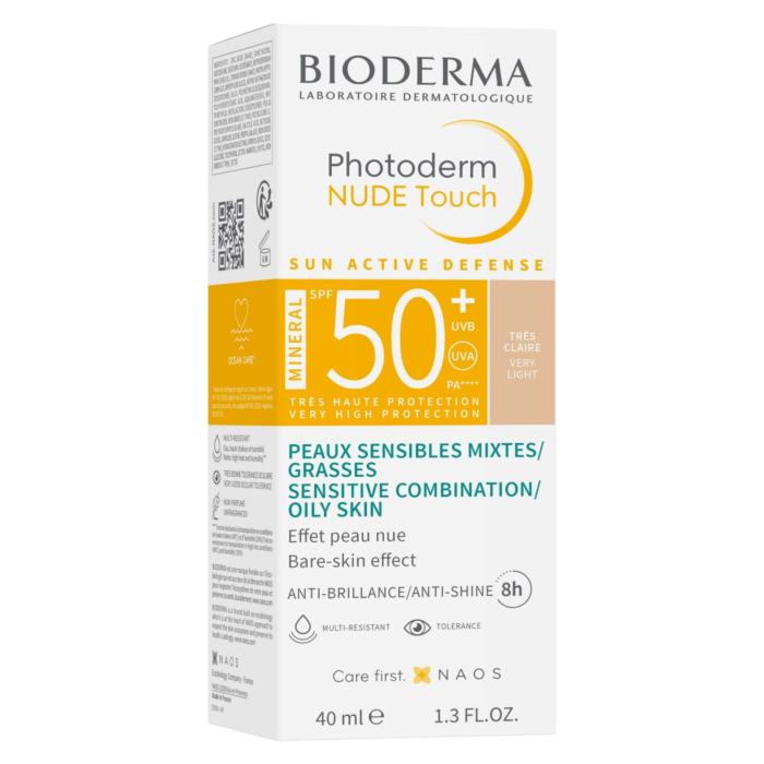 Bioderma Photoderm Nude Touch Ochronny podkład mineralny SPF 50+, Bardzo Jasny