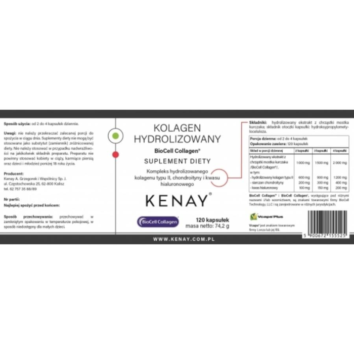 Kenay Kolagen hydrolizowany typu II BioCell Collagen