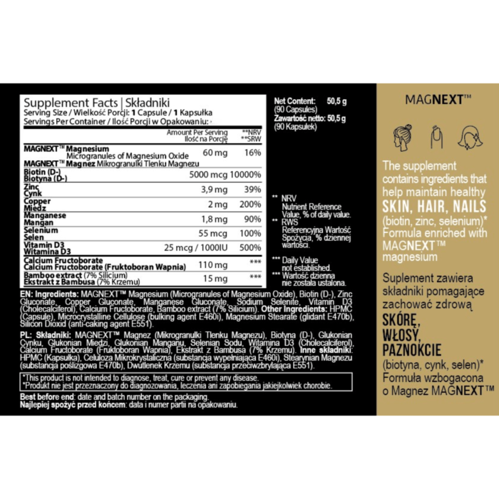 PRIME BEAÛTIN³™ Kompleks beauty na włosy, skórę i paznokcie z biotyną, cynkiem i krzemem, Biotyna 5000 mcg, 90 kaps. 90 dni stosowania