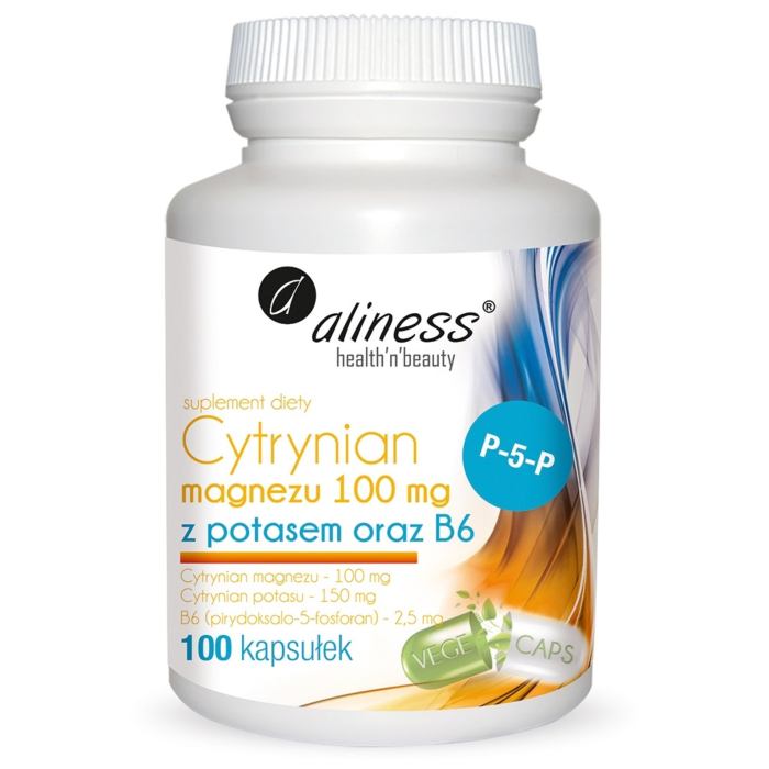 Aliness Cytrynian Magnezu 100 mg z Potasem oraz B6 Vege, Kapsułki