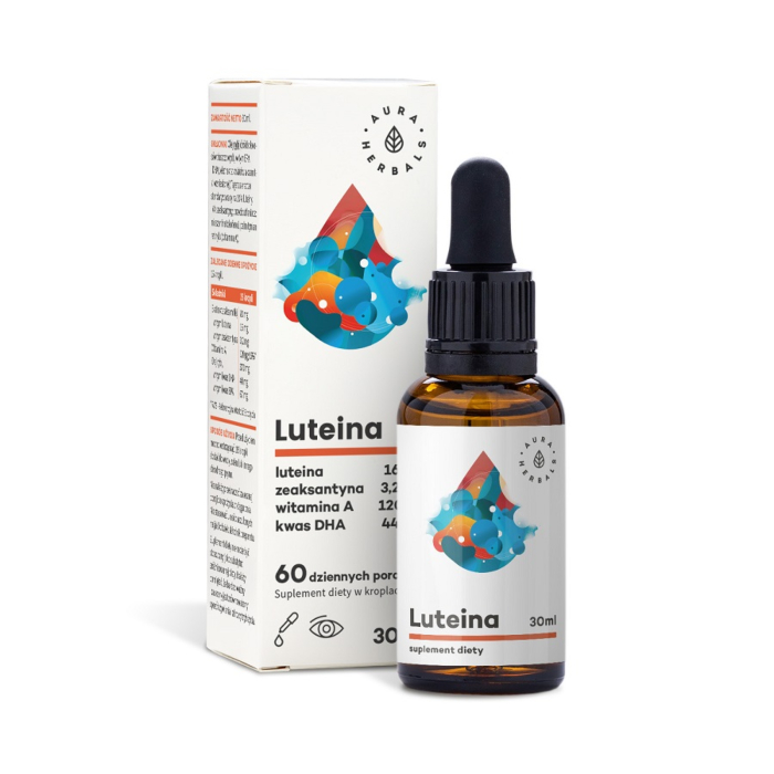 Aura Herbals Luteina + Witamina A + DHA + Zeaksantyna, Krople, 30 ml
