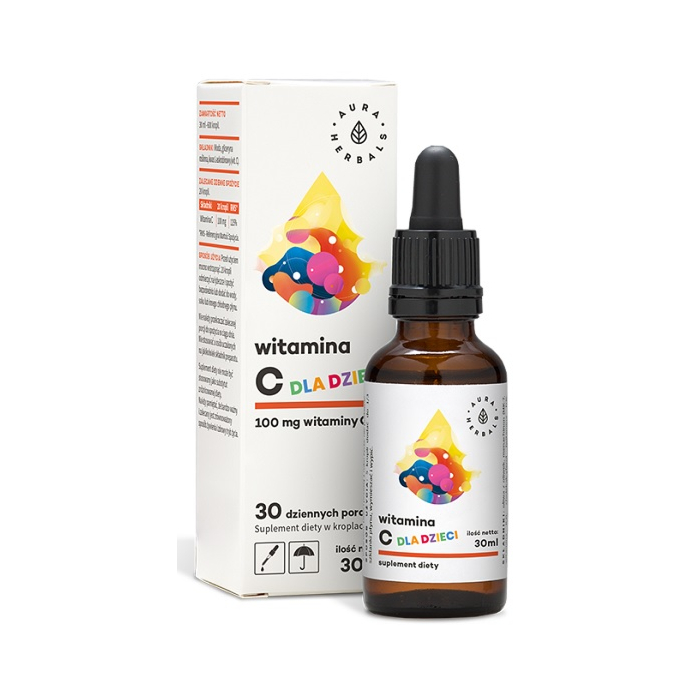 Aura Herbals, Witamina C dla dzieci 100 mg, Krople doustne, 30 ml