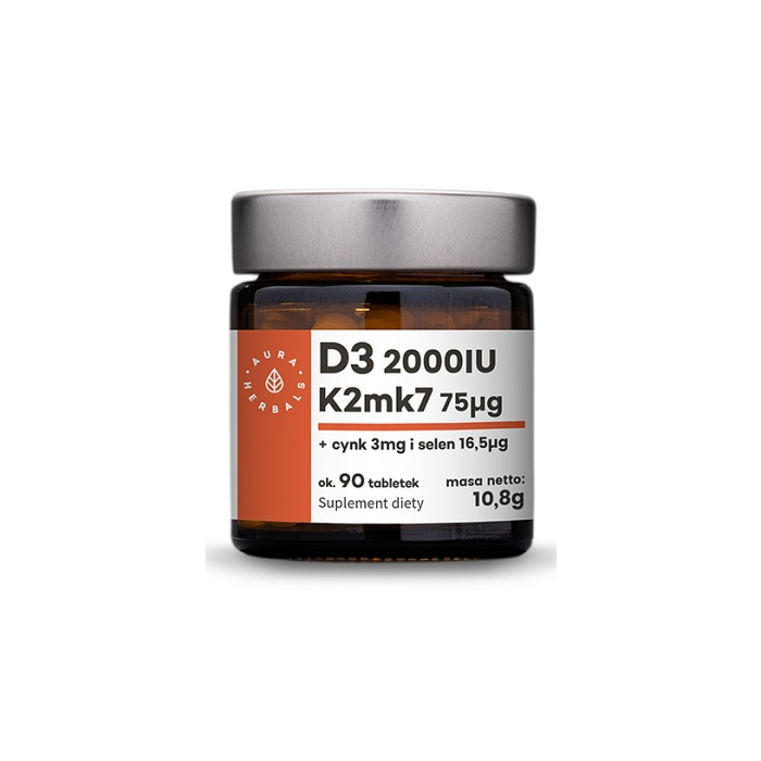 Aura Herbals Witamina D3 2000 IU + K2MK7 + Cynk + Selen, Tabletki