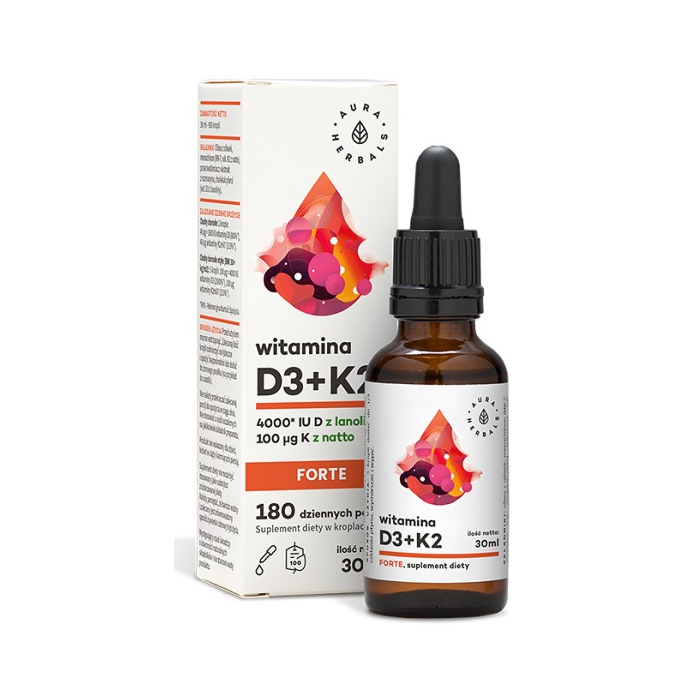 Aura Herbals Witamina D3 4000 IU + K2MK7, Krople, 30 ml