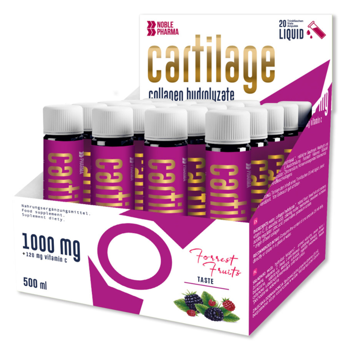 Noblepharma Cartilage 10.000mg – kolagen wołowy, 20 ampułek po 25 ml – Owoce lasu