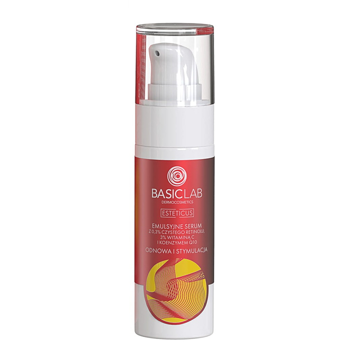 BasicLab Emulsyjne serum z retinolem 0,3%, witaminą C 3% i koenzymem Q10, 30 ml