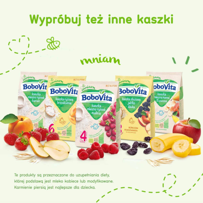 Bobovita Kaszka Porcja Zbóż Mleczna 3 Zboża, Malina, Truskawka, Banan