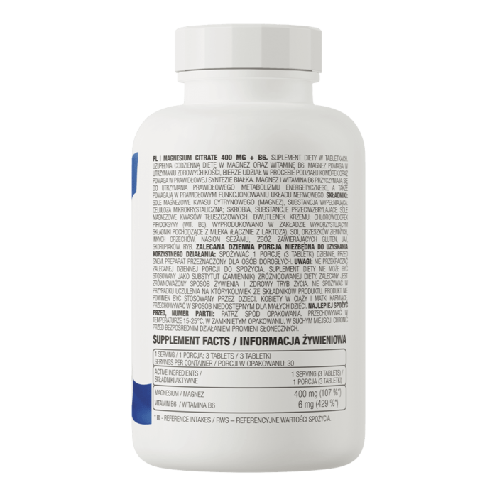 OstroVit Cytrynian Magnezu 400 mg + Witamina B6 90 tabs