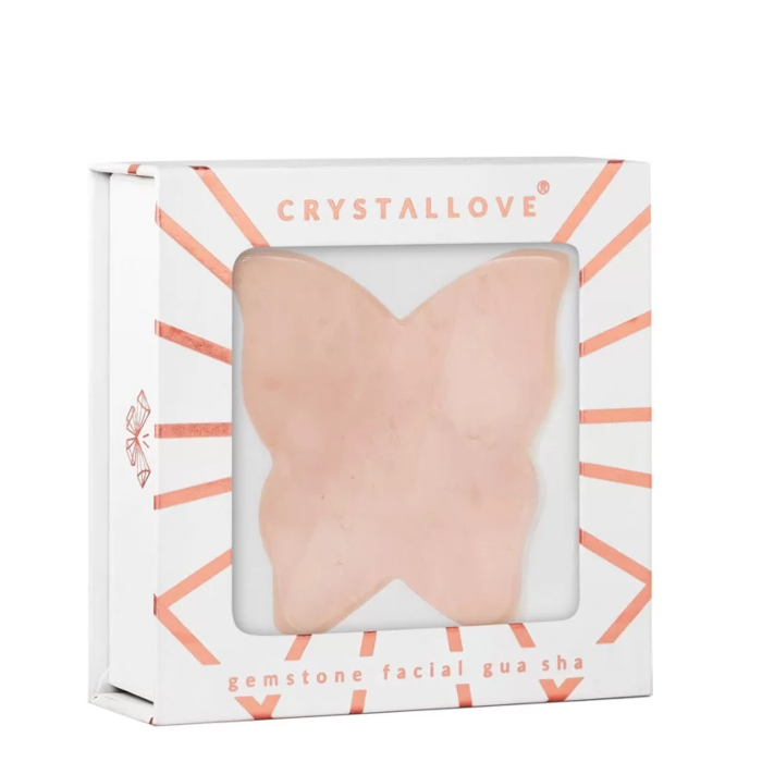 Crystallove Płytka Motylek do Masażu Twarzy Gua Sha z Kwarcu Różowego